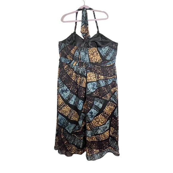 Lane Bryant Sun Dress 28 Brown Halter Maxi Babydoll Y2K Mosaic Patchwork Boho - Picture 14 of 16